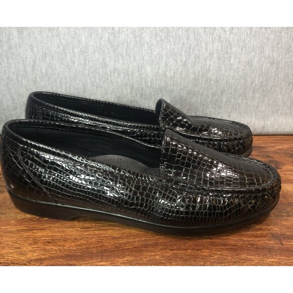 SAS Simplify Loafers Shoes Women's Size 9.5 W Wide Black Patent Leather Croc - Picture 1 of 11